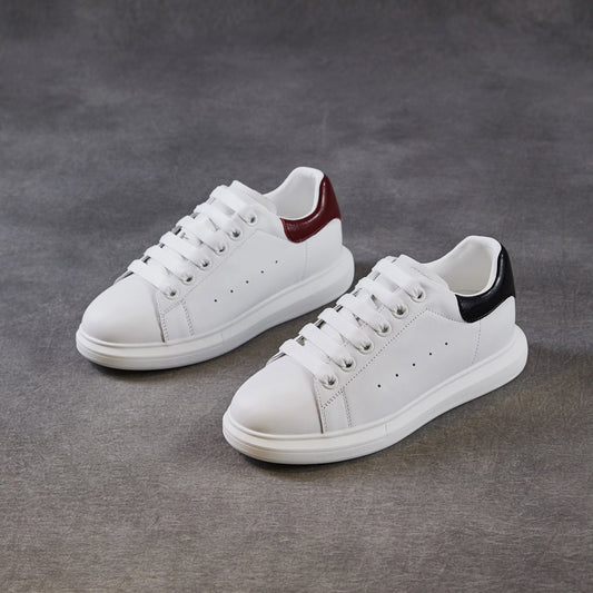 Women's Leather Casual Sneakers Spring Fall Round Toe Lace-up Platform Shoes