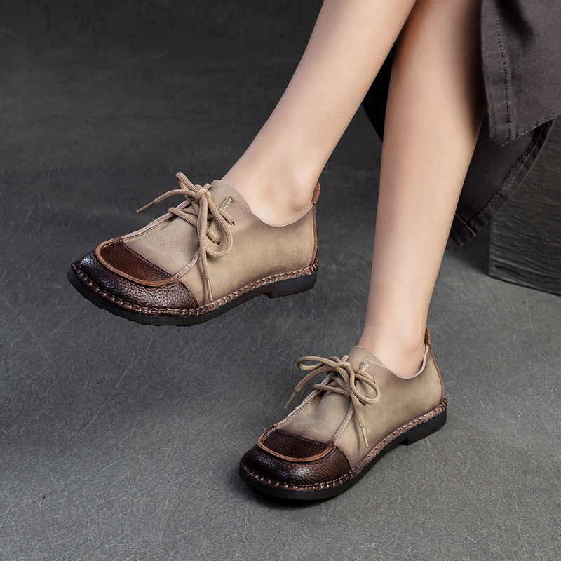 Women's Vintage Artisanal Leather Oxfords Splicing Process Lace-up Derby