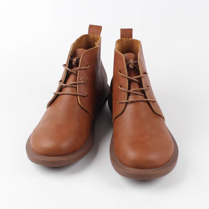 Women's Handmade Leather Casual Flat Lace Up Ankle Boots