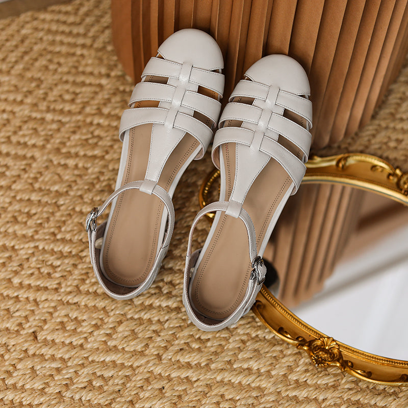Women's Leather Fisherman Sandals – Round Toe Flat Stylish Summer Shoes
