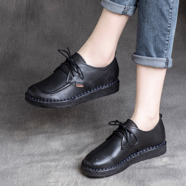 Women's Handmade Leather Lace Up Casual Comfortable Everyday Shoes