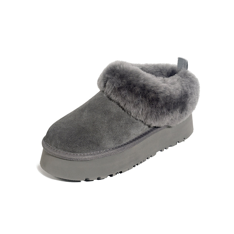 Women's Genuine Leather Platform Fleece-lined Winter Warm Snow Mules