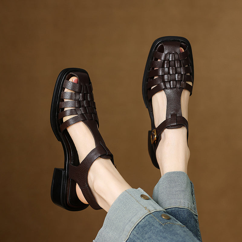 Women's Retro Closed Toe Chunky Heel Fisherman Sandals