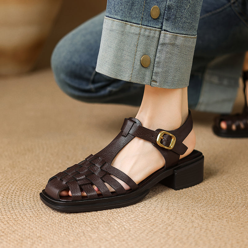 Women's Retro Closed Toe Chunky Heel Fisherman Sandals