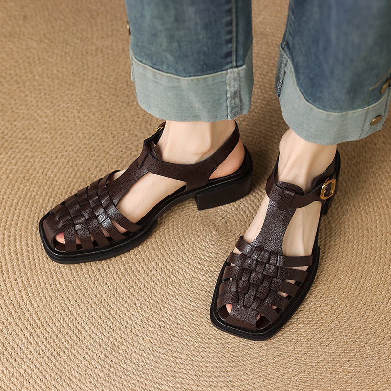 Women's Retro Closed Toe Chunky Heel Fisherman Sandals