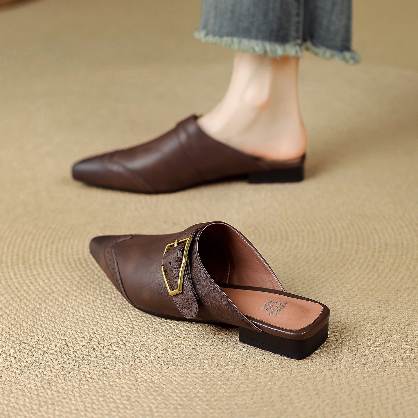 Women's Brogue Vintage Wingtip Pointed Mules - Luxury Leather Slip-on Flats