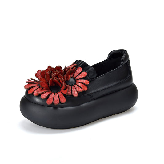Women’s Handmade Leather Floral Ethnic Style Platform Shoes – Retro Casual Flats