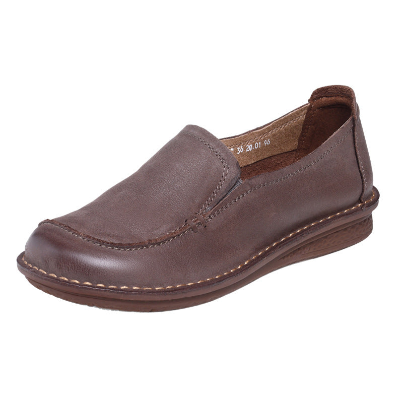 Women's Leather Casual Comfortable Slip On Flat Shoes