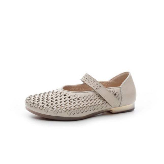 Genuine Leather Weaving Hollow Out Breathable Summer Velcro Women's Sandals