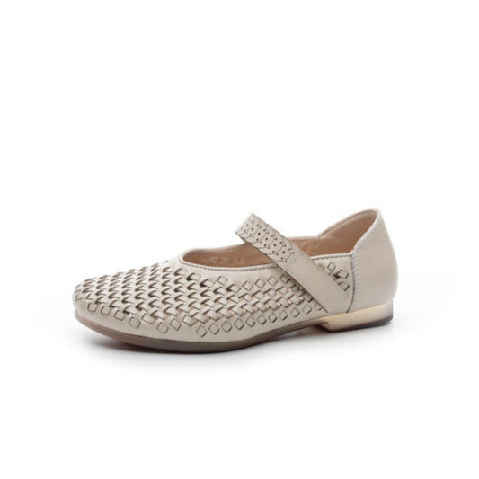 Genuine Leather Weaving Hollow Out Breathable Summer Velcro Women's Sandals