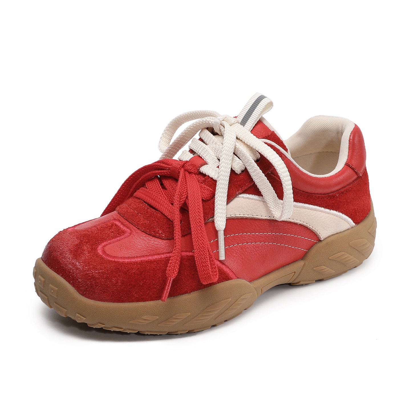 Women’s Leather Patchwork Trainers – Lightweight Spring Lace-Up Casual Shoes