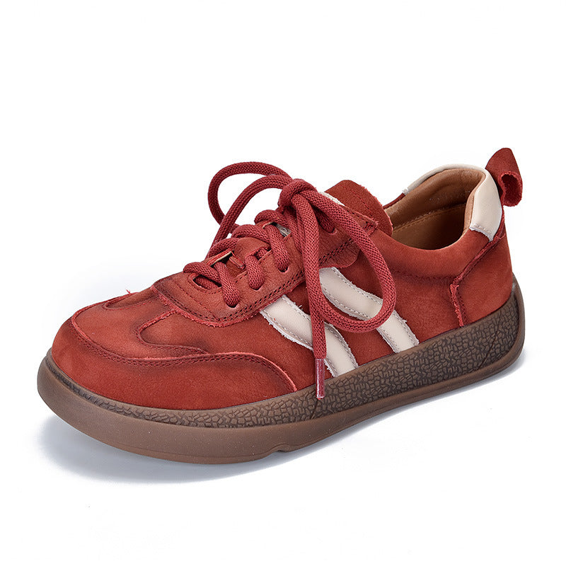 Women’s Genuine Leather Lace-Up Flat Shoes – Comfortable Casual Everyday Sneakers