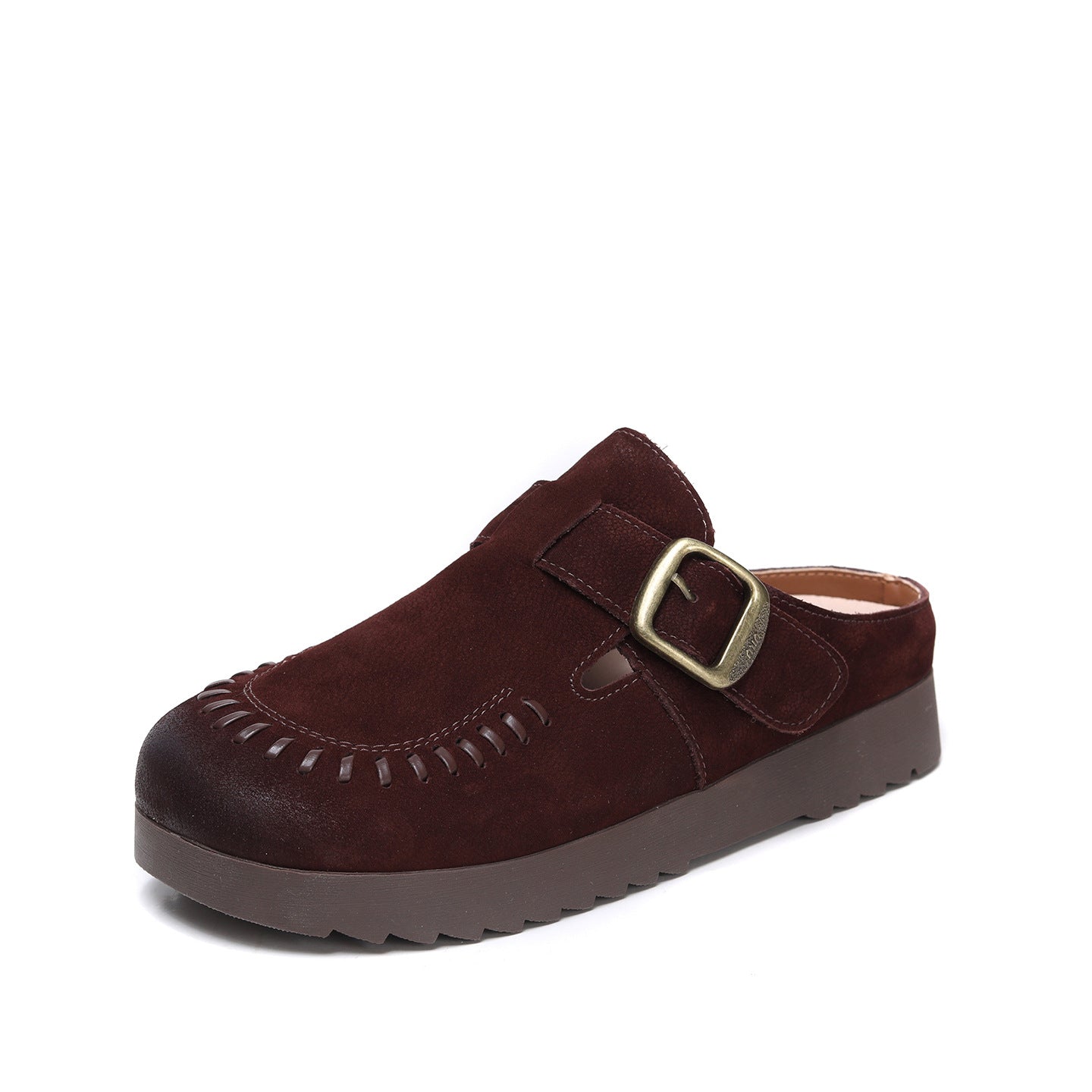 Women's Vintage Leather Mules - Hand-Stitched Artisanal Buckle Slides