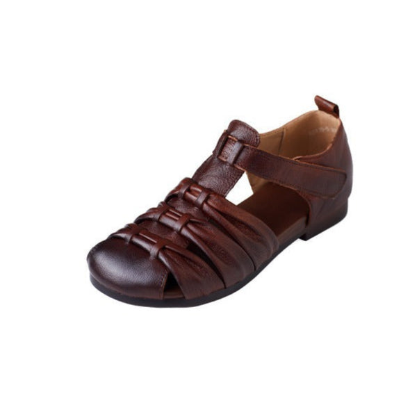 Women's Casual Closed Toe Velcro Flat Leather Sandals