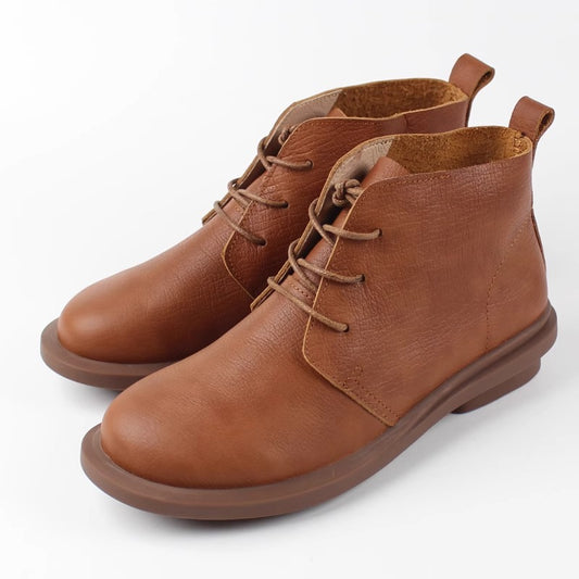 Women's Handmade Leather Casual Flat Lace Up Ankle Boots