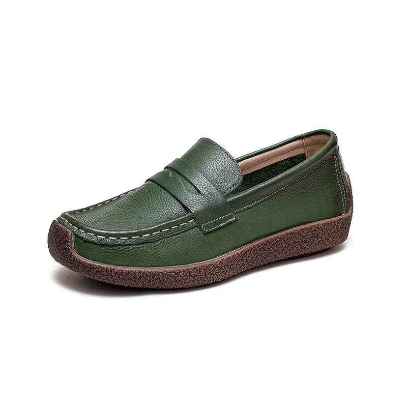 Women’s Leather Slip-On Moccasins – Retro Flat Comfortable Shoes