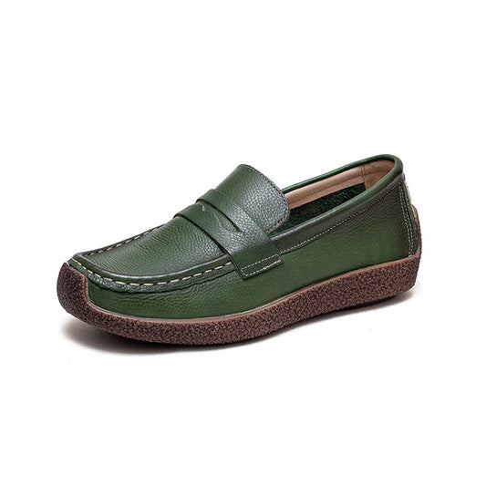 Women’s Leather Slip-On Moccasins – Retro Flat Comfortable Shoes