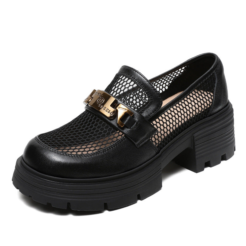 Women's Leather & Mesh Loafers Platform Lug Sole Breathable Hybrid Shoes