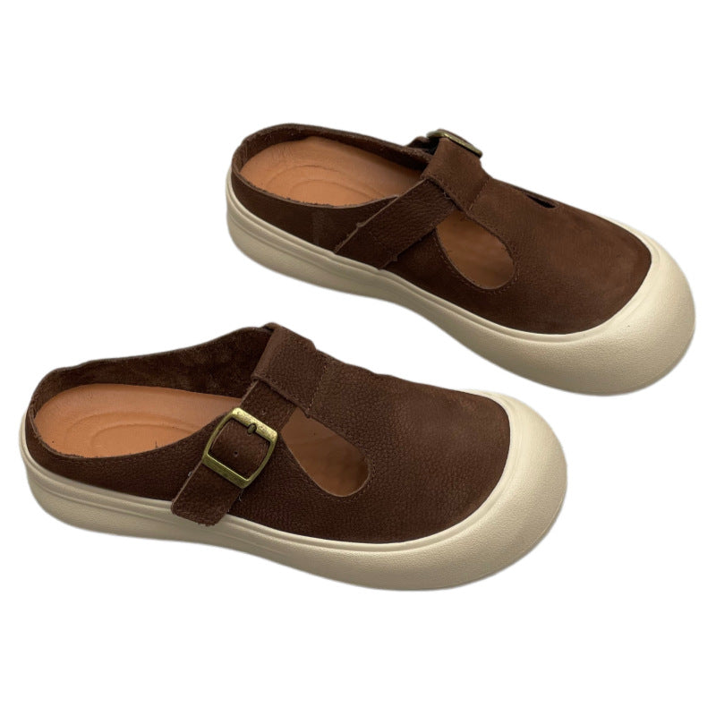 Women's Athleisure Mules - Round Toe Leather Breathable Summer Slides
