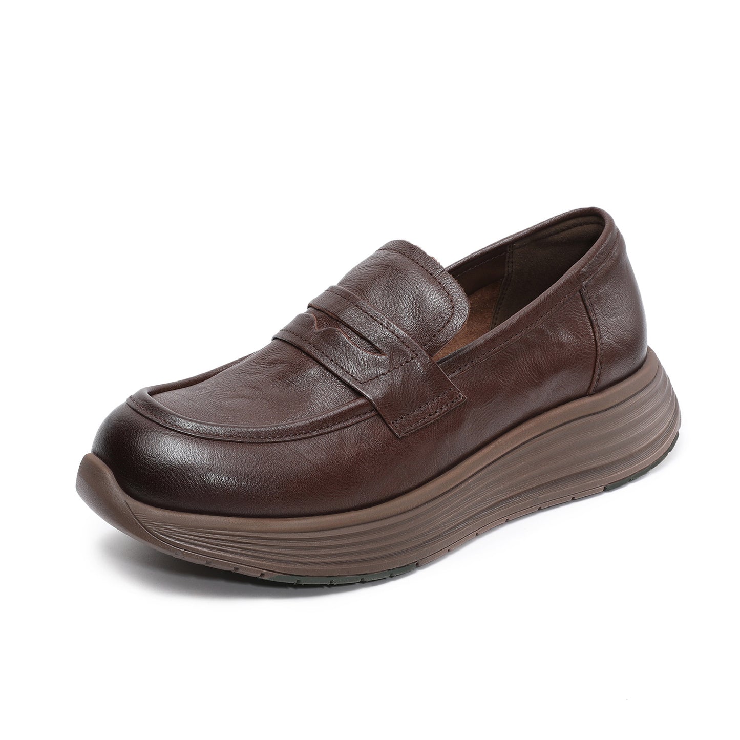 Women’s Leather Slip-On Loafers – Vintage Low Wedge Comfort Shoes