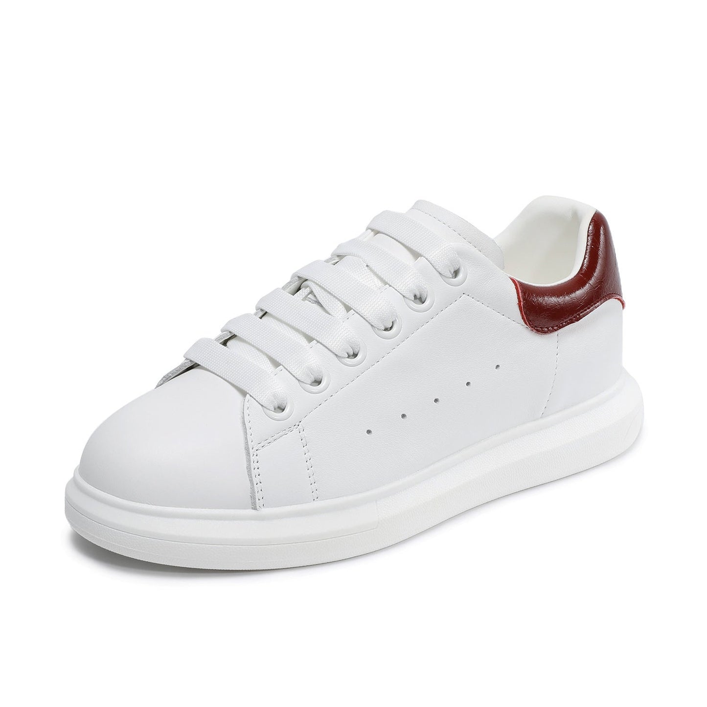 Women's Leather Casual Sneakers Spring Fall Round Toe Lace-up Platform Shoes