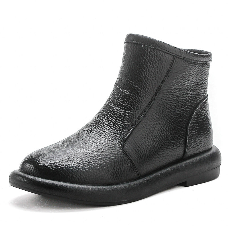 Women’s Leather Round Toe Ankle Boots – Comfortable Low Heel Design