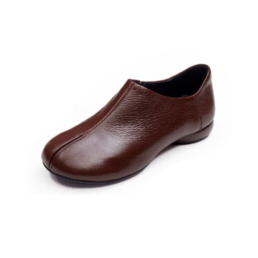 Women's Leather Center-Stitched Round Toe Loafers Soft Walking Shoes