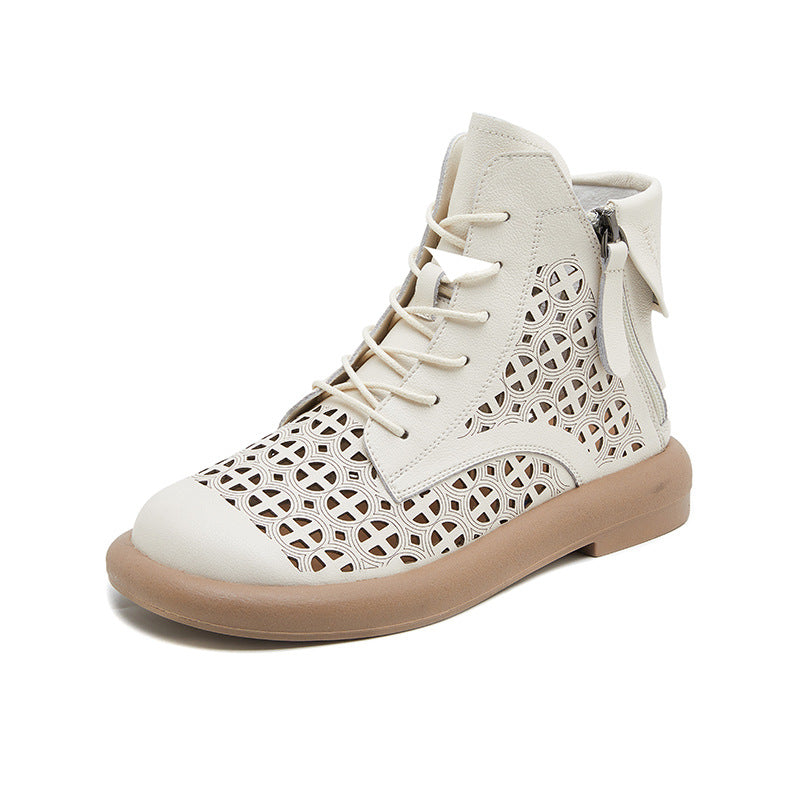 Women's Artisan Hollow-Out Summer Ankle Boots Laces & Zipper Closure