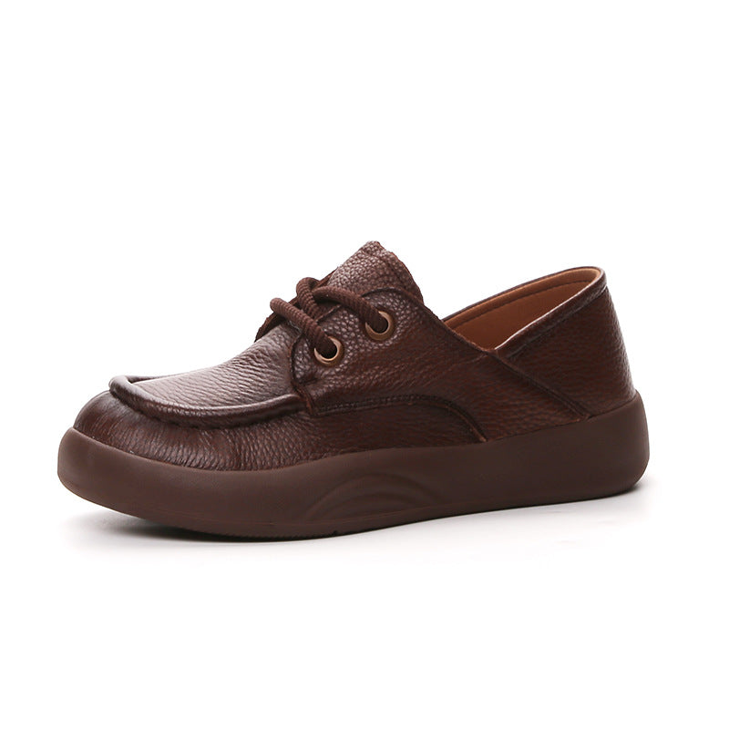 Women’s Handmade Leather Lace-Up Flats – Retro Soft Sole Casual Shoes