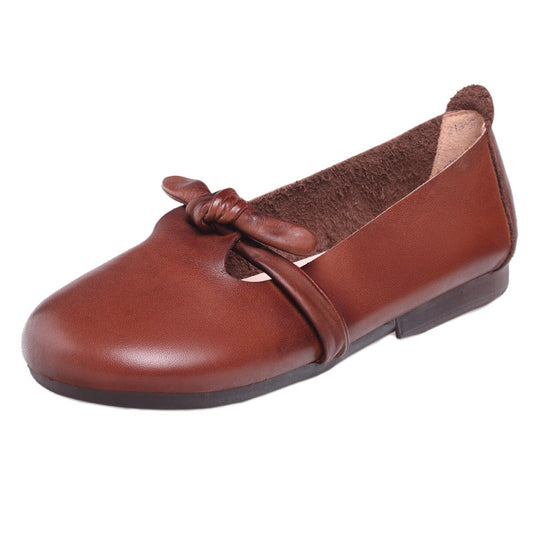 Women's Leather Bow Comfort Ballet Slip-on Flats