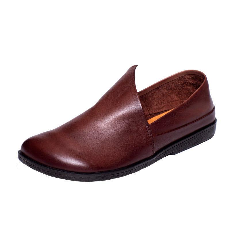 Women's Casual Comfortable Round Toe Flat Slip-On Leather Shoes