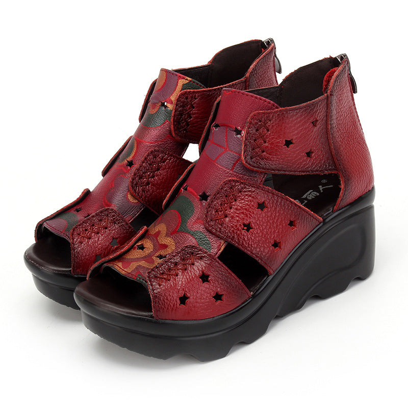Women's Floral Print Wedge Sandals – Open-Toe High Ankle Summer Shoes