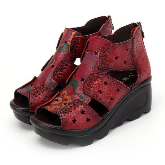Women's Floral Print Wedge Sandals – Open-Toe High Ankle Summer Shoes