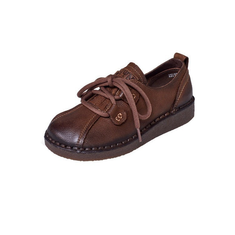 Women's Casual Walking Shoe Leather Soft Sole Lace Up Flat Shoes