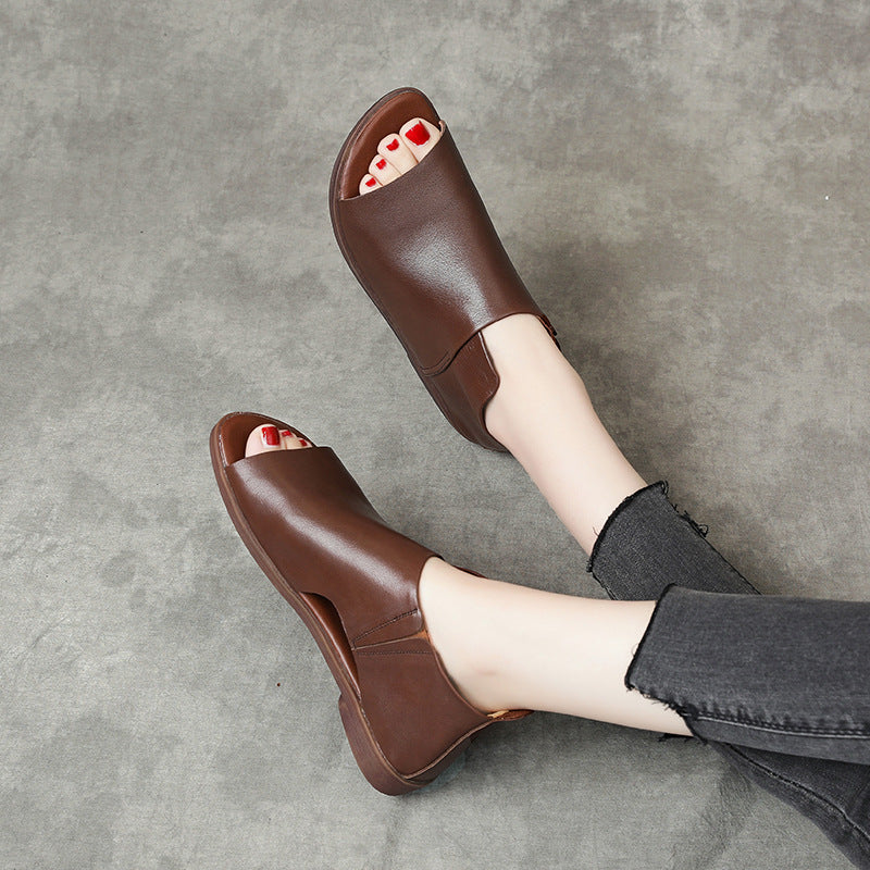 Women's Handmade Leather Open Toe Slip-On Comfort Sandals