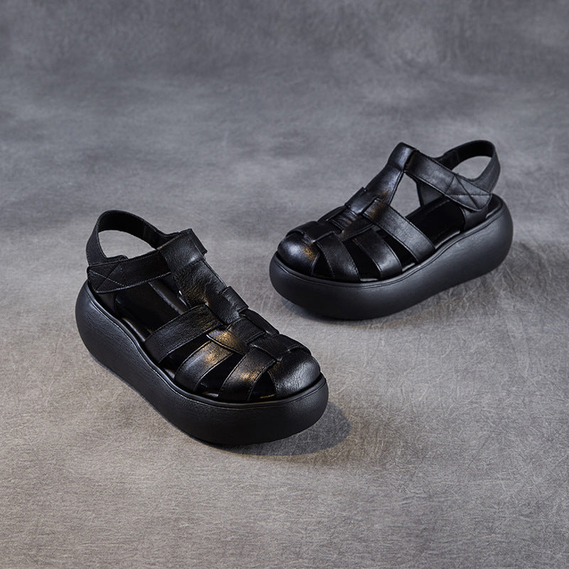 Women's Platform Leather Fisherman Sandals – Handmade Casual Summer Shoes
