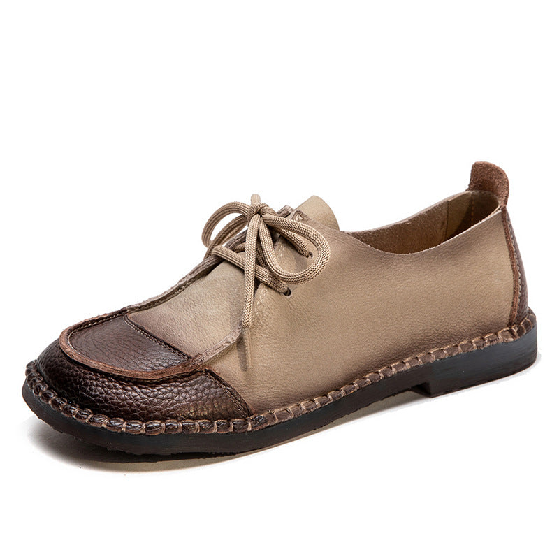 Women's Vintage Artisanal Leather Oxfords Splicing Process Lace-up Derby