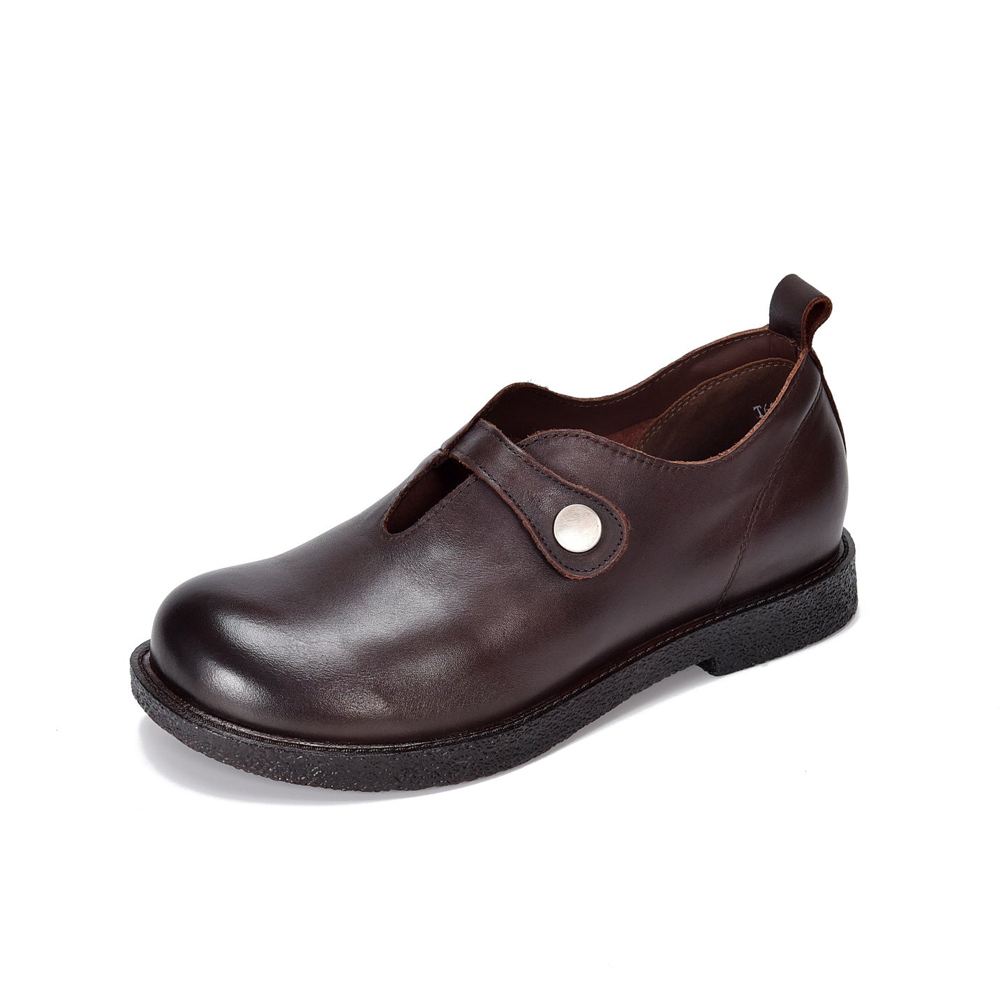Women’s Vintage Leather Loafers – Round Toe Buckle Strap Comfortable Flats