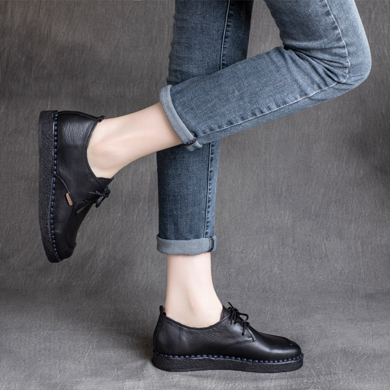 Women's Handmade Leather Lace Up Casual Comfortable Everyday Shoes