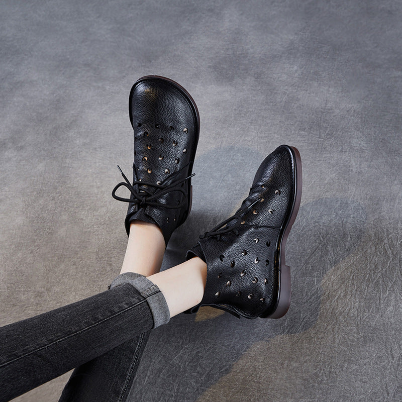 Women's Soft Leather Hollow Out Summer Boots – Breathable & Comfortable