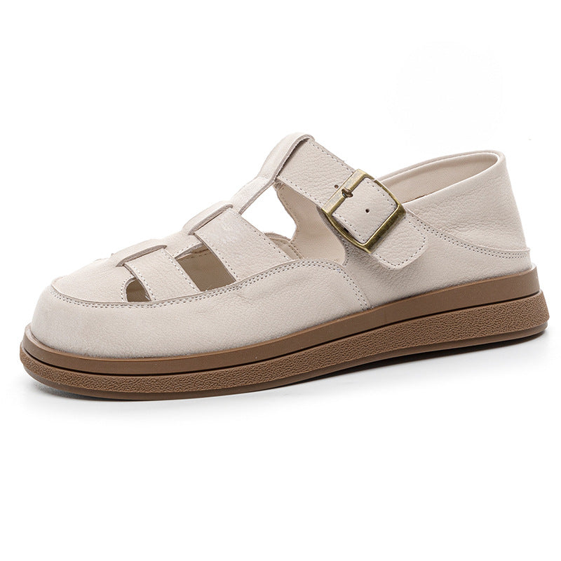 Leather Fisherman Sandals - Women's Retro Round Toe Platform Summer Flats