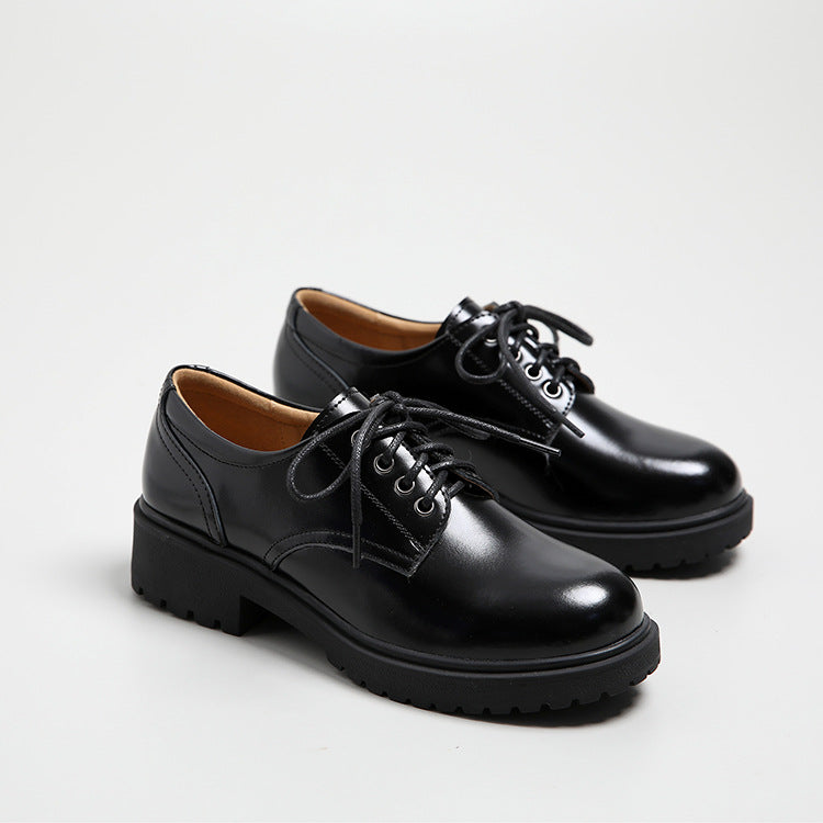 Women's Leather Classic Vintage Lace Up Oxford Low Block Heel Shoes