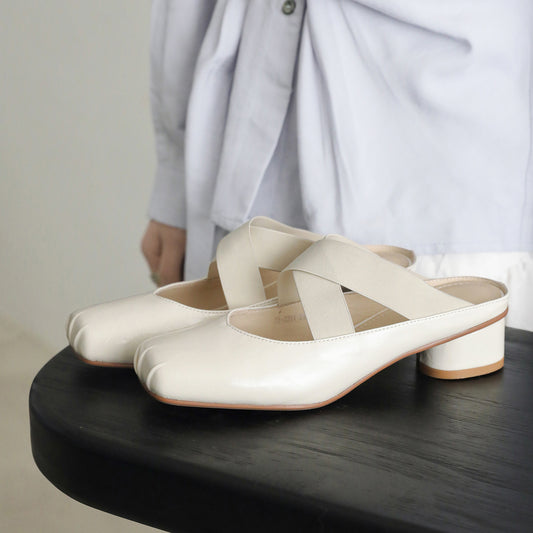 Handmade Sheepskin Cross Strap Mules - Women's Square Toe Mary Jane Block Heels