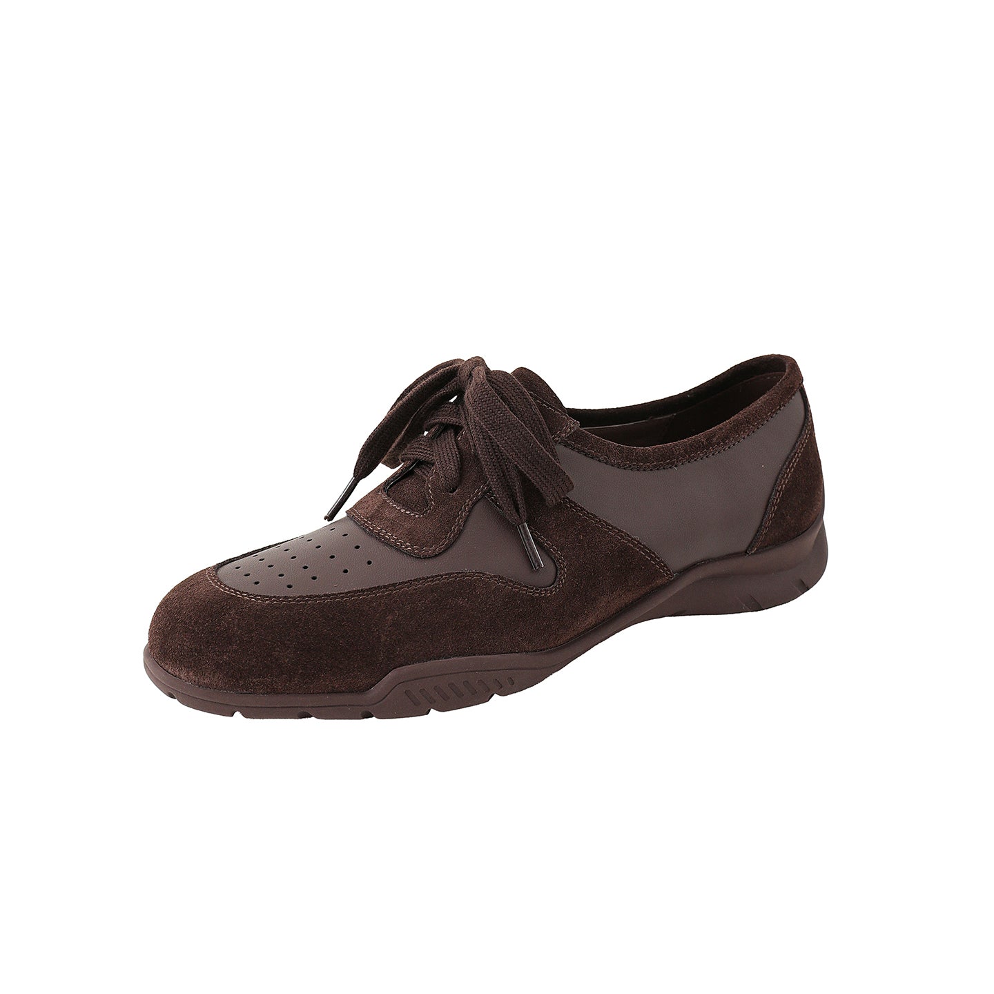 Women's Retro Patchwork Sneakers Vintage Round Toe Perforated Lace-up Flats