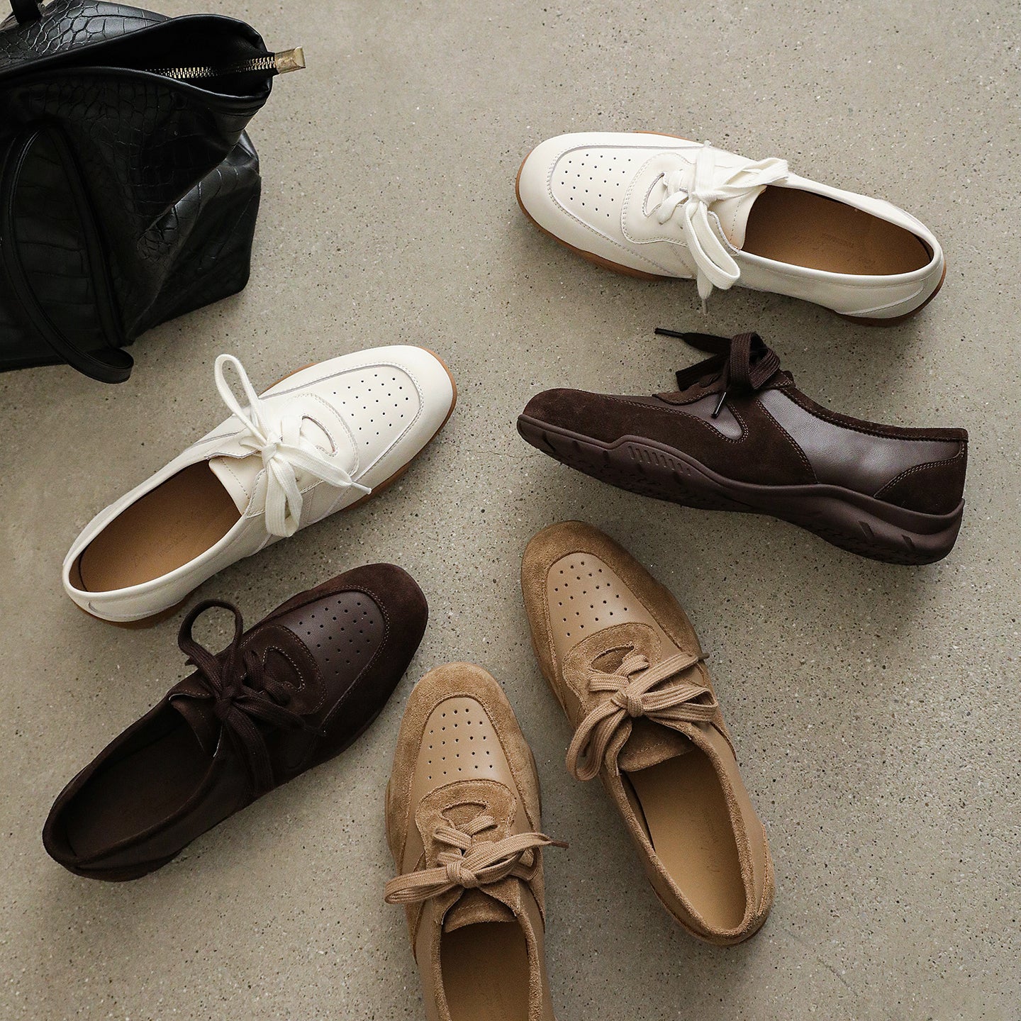 Women's Retro Patchwork Sneakers Vintage Round Toe Perforated Lace-up Flats