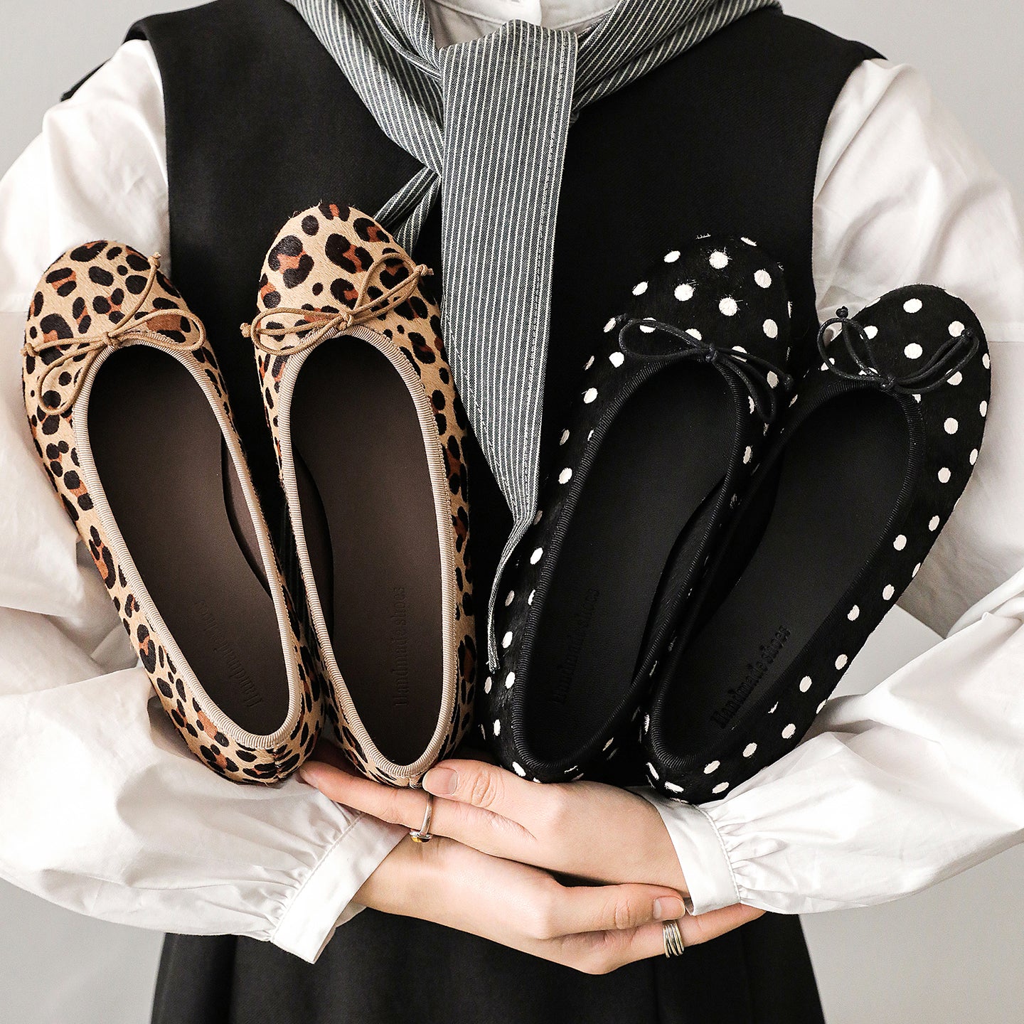 Women's Horsehair Leopard Polka Dot Ballet Flats Vintage Round Toe Bowknot Slip-on Flat Shoes