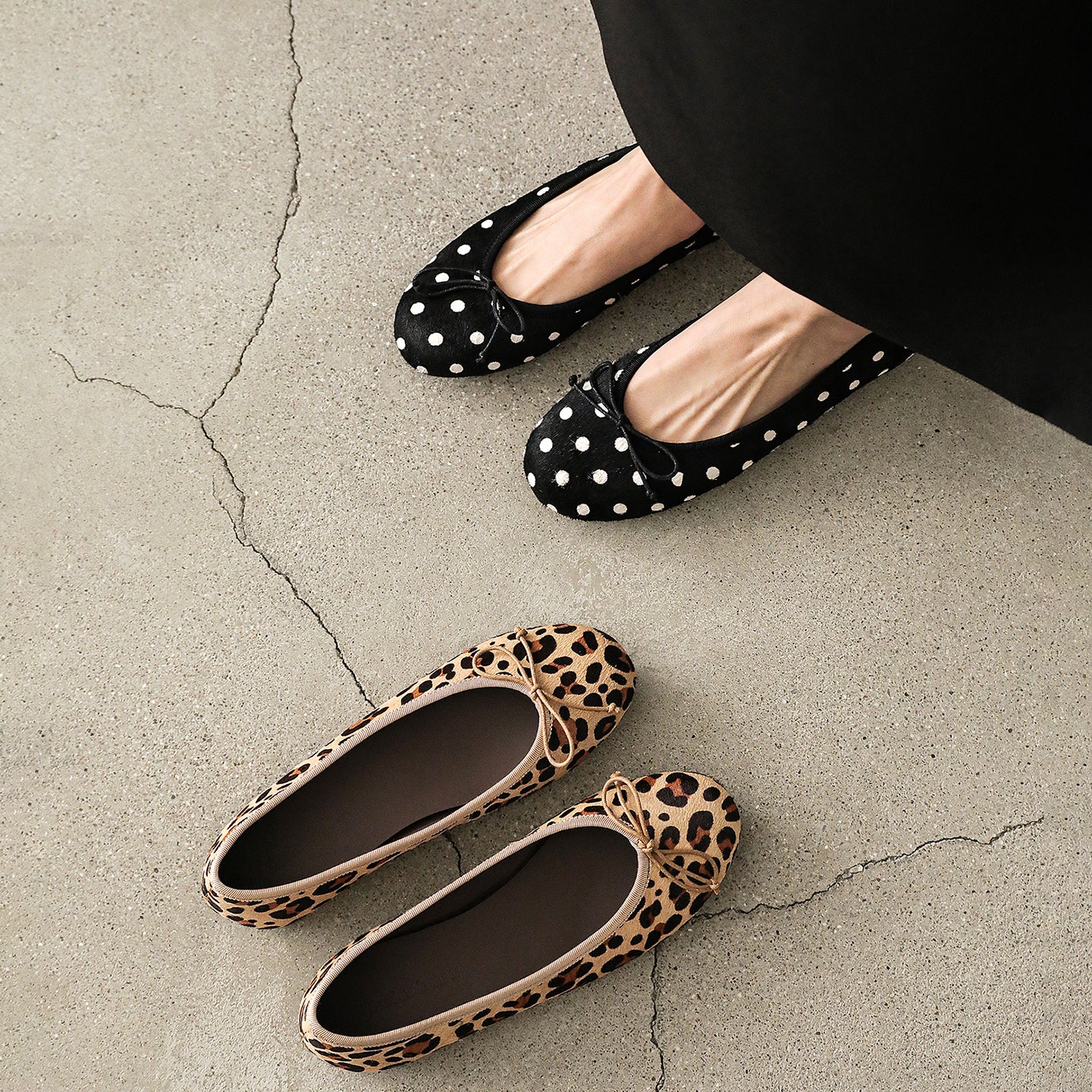 Women's Horsehair Leopard Polka Dot Ballet Flats Vintage Round Toe Bowknot Slip-on Flat Shoes