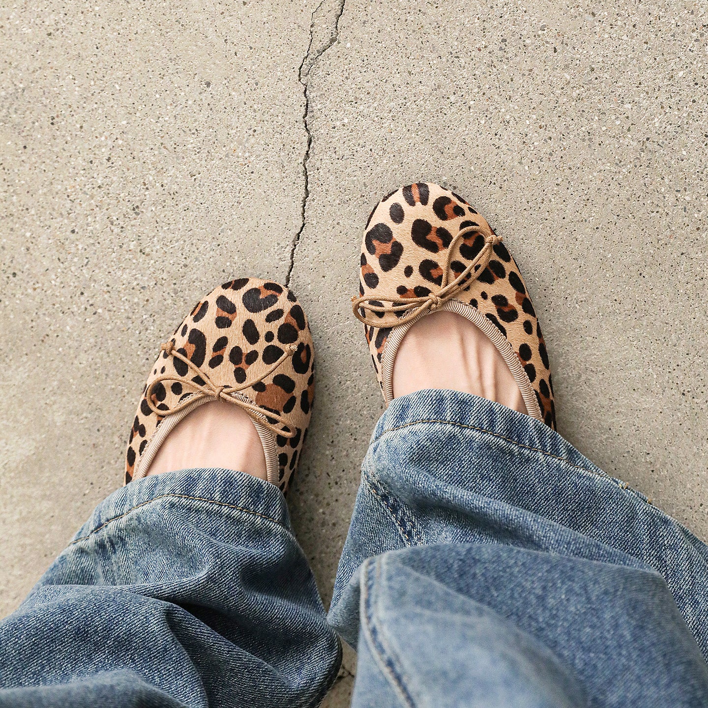 Women's Horsehair Leopard Polka Dot Ballet Flats Vintage Round Toe Bowknot Slip-on Flat Shoes