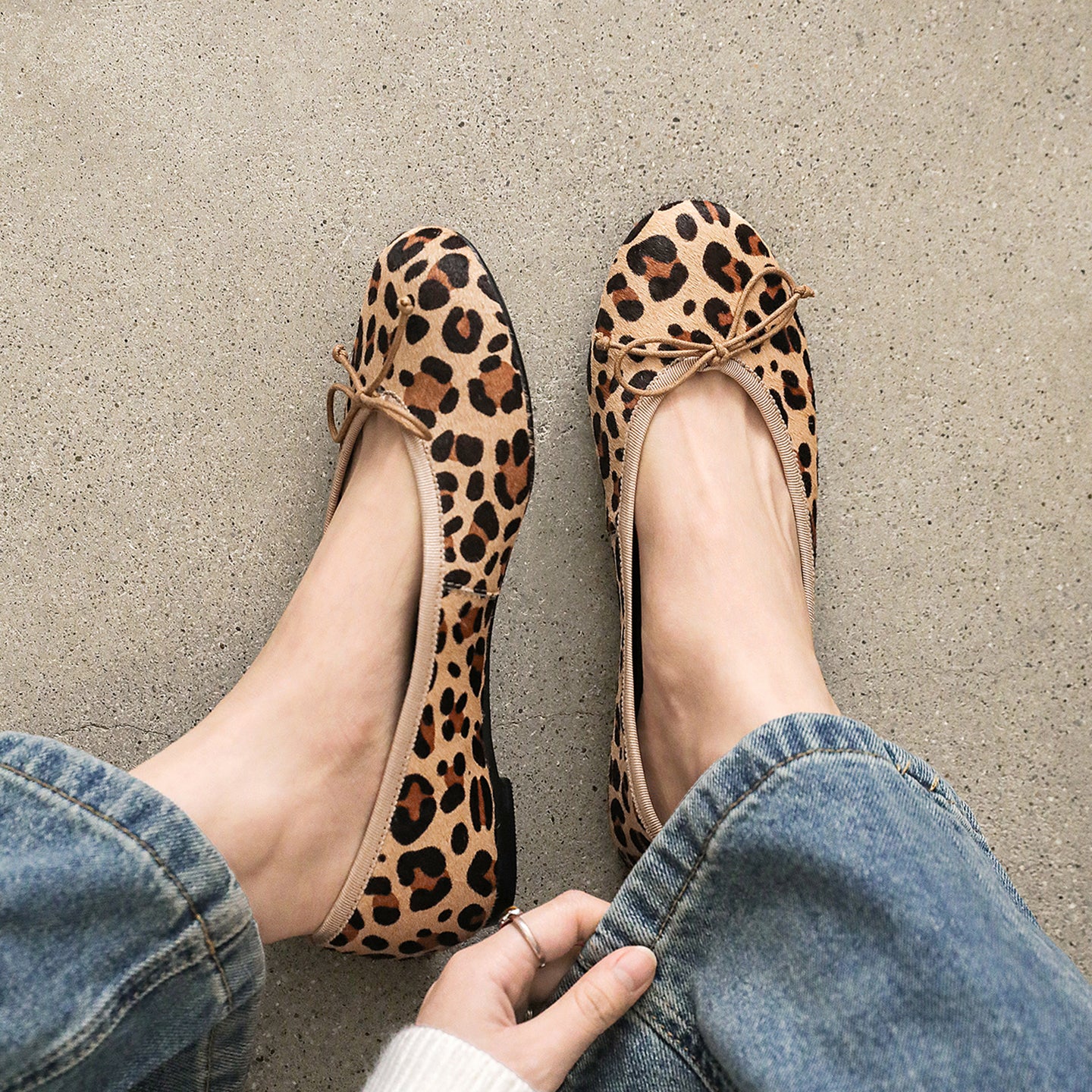 Women's Horsehair Leopard Polka Dot Ballet Flats Vintage Round Toe Bowknot Slip-on Flat Shoes