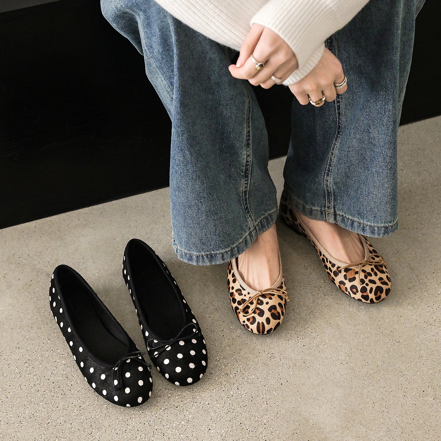 Women's Horsehair Leopard Polka Dot Ballet Flats Vintage Round Toe Bowknot Slip-on Flat Shoes